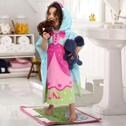 Hooded Bath Towels for Girls Kids Toddlers Children 2 to 6 Years Old Cotton Ultra Soft Absorbent Poncho Beach Towel for Pool Swim Pink Large Size 24"x 47" in Full-Length (Lovely Princess