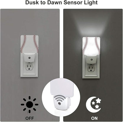 Funny Baseball Lace Plug in Night Light Plug into Wall LED Nightlight Auto Sensor Dusk to Dawn lamp for Kids Room Bedroom Bathroom Nursery Kitchen Hallway Stairs Home Decorative
