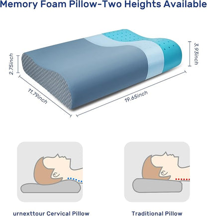 Neck Pillow Contour Memory Foam Pillows for Pain Relief Bed Pillow for Sleeping, Ergonomic Pillow for Neck and Shoulder Pain for Side Back Stomach Sleeper-Grey