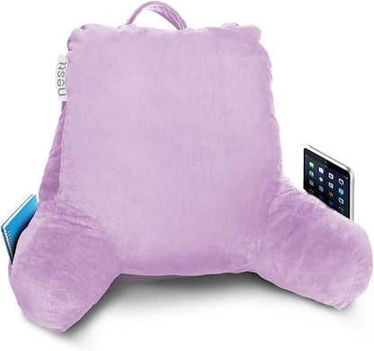 Nestl Reading Pillow Standard Bed Pillow, Back Pillow for Sitting in Bed Shredded Memory Foam Chair Pillow, Reading & Bed Rest Pillows Lavender Back Pillow for Bed, Bed Chair Arm Pillow with Pockets