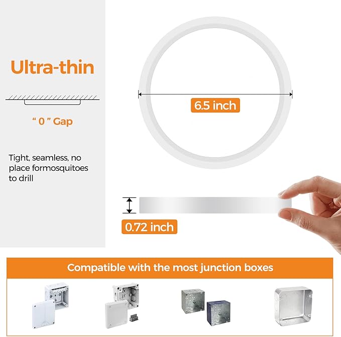 slochi LED Flush Mount Ceiling Light Fixtures, 3000K-4000K-6500K Modern Flat Recessed Ceiling Lamp, 12W 1200LM Round Ceiling Light for Kitchen Bedroom Hallway Porch, White, 1 Pack 6.5 Inch