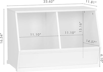 UTEX Toy Storage Organizer for Kids, Stackable Toy Storage Cabinet, Wooden Cubby Toy Organizer, White Toy Shelf for Playroom, Bedroom, Living room, Nursery, 2 Cubes