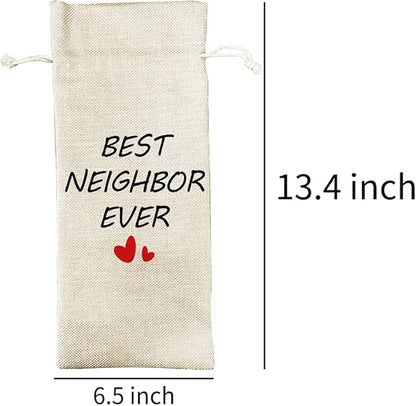 JioJio Chan Housewarming Gift Wine Bags, Housewarming Party Decorations, Burlap Drawstring Wine Bag, Funny Personalized Gift Ideas, New Home Owner Gift, Best Neighbor Ever, for Neighbor