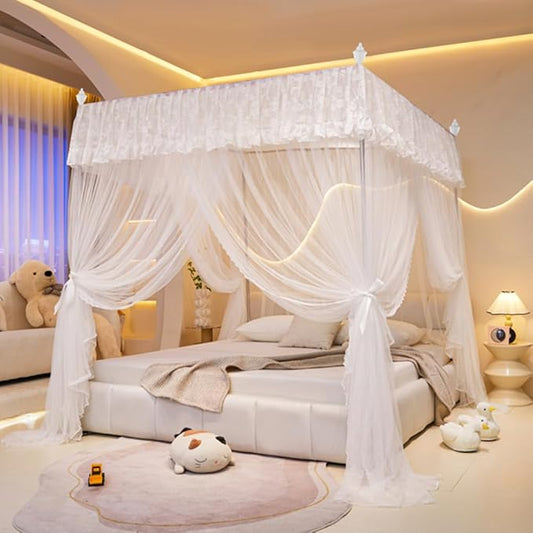 Mengersi Canopy Bed Curtains Bed Canopy,Canopy for Bed Curtains-Cozy Drape Netting,Princess Bed Drapes for Girls Adults Bedroom Decoration(Twin,White)