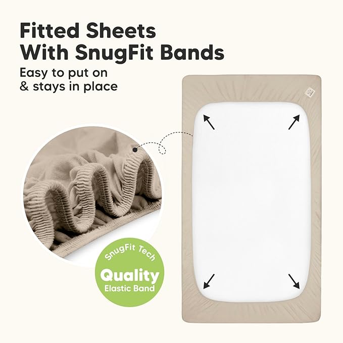 2-Pack Waterproof Crib Sheets for Boys, Girls - Viscose Derived from Bamboo Crib Sheets Neutral, Crib Mattress Protector Sheet, Soft Toddler Bed Sheets, Fitted Baby Crib Sheets Girl, Boy (Ecru)