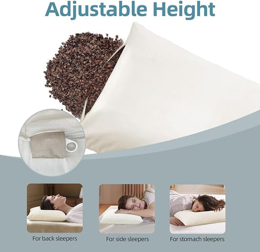 USlixury Buckwheat Pillow with Organic Pillowcase - Adjustable Buckwheat Hull Pillow, Buckwheat Pillows for Sleeping with Firm Support, Buckwheat Neck Pillow for Side Back Sleepers, 15"x19", Beige