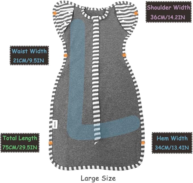 Baby Blanket Sack with Arms Free Design,Transition to Arms Free Wearable for Newborn Girl and Boy, Large 6-9Months, Grey Color
