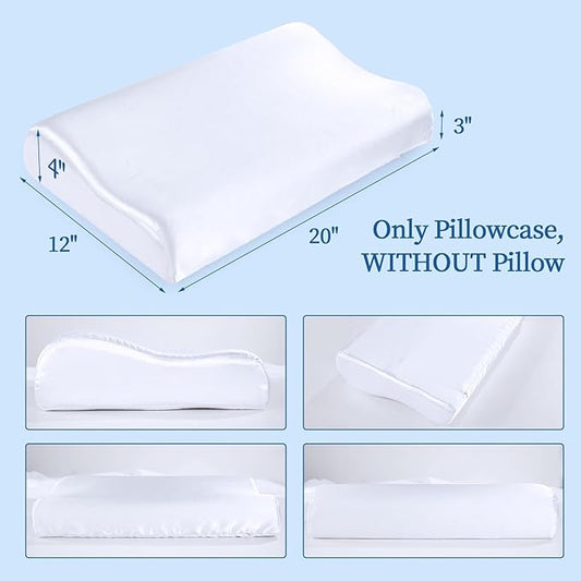HOMBYS Satin Pillow Case for Contoured Support Pillow (DO NOT INCLUDE PILLOW) -Zippered Pillow Cover for Neck Pillow for Cervical 1 Pack-Silky, Smooth and Breathable (Wave Shape 20"x12.5")