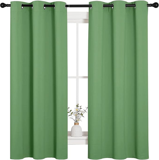 NICETOWN Room Darkening Curtains 63" Long Set of 2 for Bedroom, Froest Green Nursery Essential Thermal Insulated Solid Grommet Top Blackout Curtains/Drapes (1 Pair, 42 inches Wide)