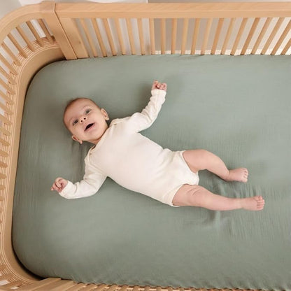 Denmark - Super Soft Muslin Mini Crib Sheets - 24'' x 38'' - 100% Organic Baby Crib Sheets for Boys and Girls (Roman Green)