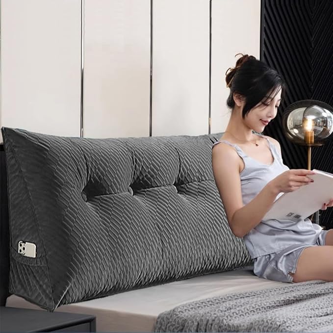 Gradient Velvet Triangular Wedge Pillow, Removable Cover Headboard Pillow for Daybed, Backrest Positioning Support Pillow Cushion Resting Reading Relaxing (Grey, California King(71*20*8in))