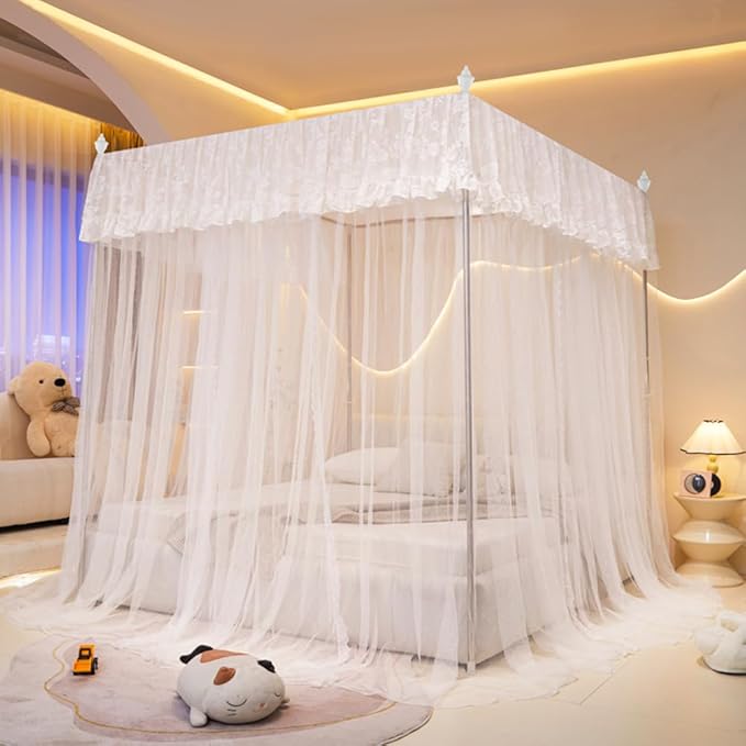 Mengersi Canopy Bed Curtains Bed Canopy,Canopy for Bed Curtains-Cozy Drape Netting,Princess Bed Drapes for Girls Adults Bedroom Decoration(Twin,White)