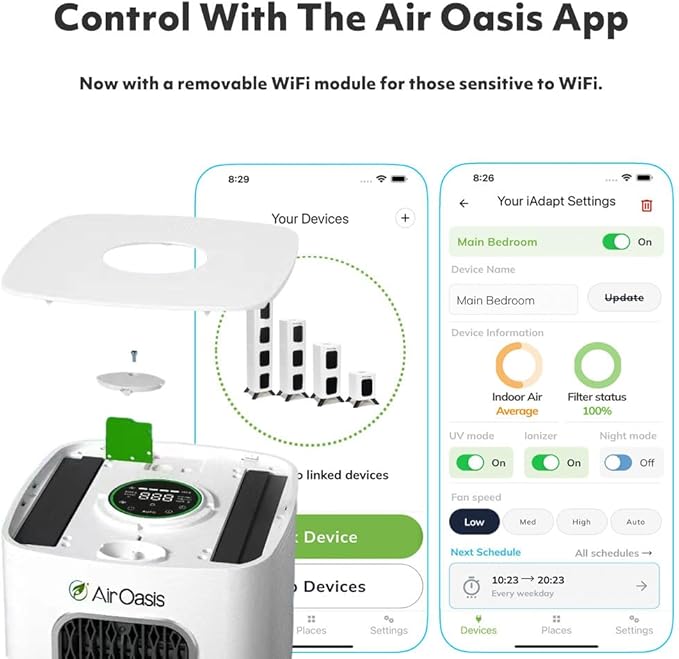 iAdapt 2.0 H13 HEPA Filter Air Purifier | Reduces Up To 99% of Viruses, Mold, Dust, Smoke, Pollen & Odors | Whisper Quiet Operation |WiFi Compatible | 5,474 Sq Ft of Clean Air