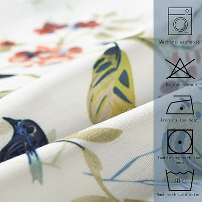 Leeva Short Curtains for Windows, Rod Pocket Vintage Birds Short Window Curtains and Drapes for Living Room, 52 x 12, Blue, One Panel