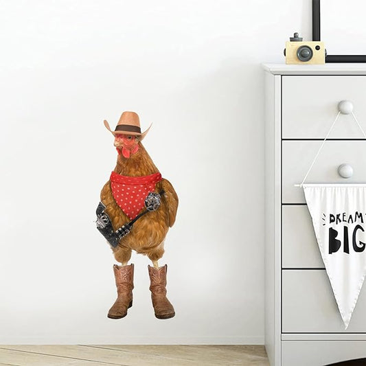 Funny Chicken Wall Art Sticker Chicken Man Wall Decal Peel and Stick Removable Vinyl Rooster Cock Sticker Funny Gift for Friends Kitchen Bathroom Bedroom Shop Car Window Wall Art Decor