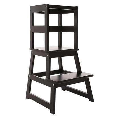 SDADI Kids Kitchen Step Stool Tower for Toddlers, Holds up to 150 lbs, w/ Safety Rail, Wide Platform Design, and 4 Anti-Slip Strips, Black