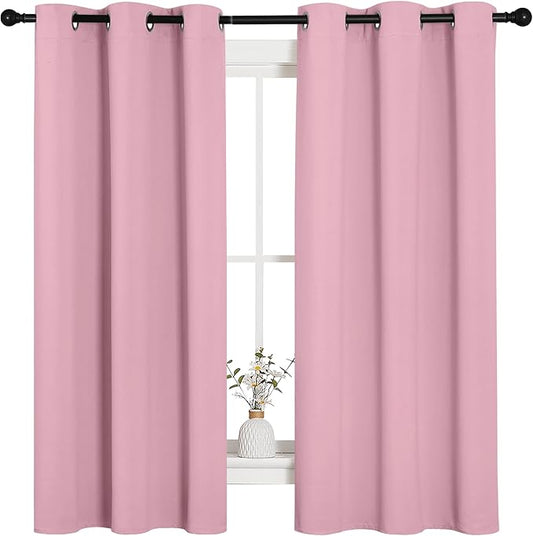 NICETOWN Room Darkening Curtains 63" Long Set of 2 for Bedroom, Rouge Pink Nursery Essential Thermal Insulated Solid Grommet Top Blackout Curtains/Drapes (1 Pair, 42 inches Wide)