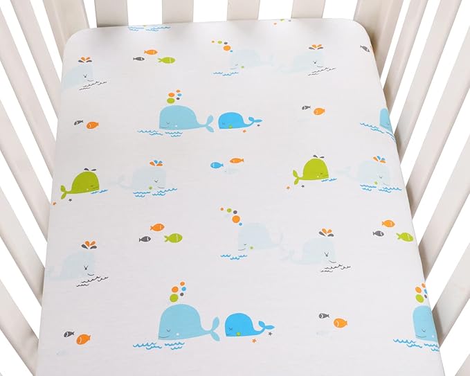 Bassinet Sheets Compatible with Graco Pack ‘n-Play Dome LX Bassinet (not Playard), 2 Pack, 100% Jersey Knit Cotton 190GSM, Ultra Soft Breathable, Dolphin and Whale