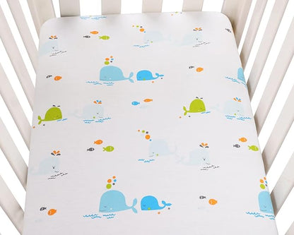 Bassinet Sheets Compatible with Graco Pack ‘n-Play Dome LX Bassinet (not Playard), 2 Pack, 100% Jersey Knit Cotton 190GSM, Ultra Soft Breathable, Dolphin and Whale