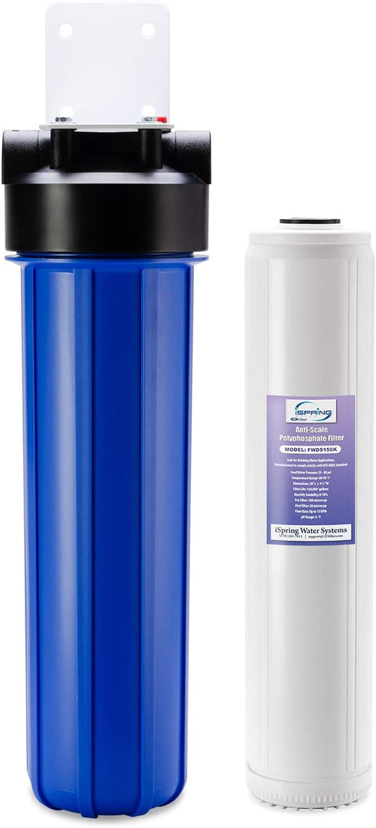 iSpring Whole House Water Filter ,20" x 4.5", Reduces Scale Water Filters,Whole House Water Filtration System ,Model:WDS150K , Blue