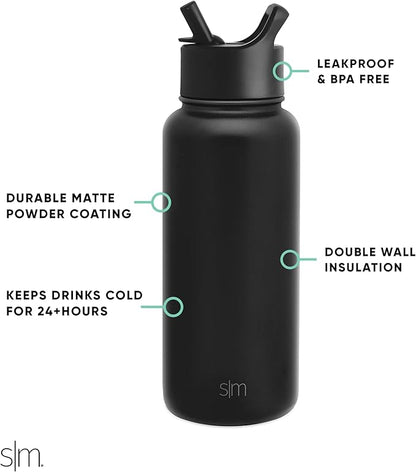 Simple Modern Officially Licensed NBA Water Bottle with Straw Lid Insulated Stainless Steel Thermos Gift | Summit Collection | 32oz