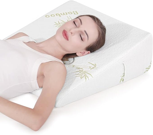 Wedge Pillow for Sleeping After Surgery 7.5" Bed Wedge Pillow with Memory Foam Top, Help with Acid Reflux Heartburn Snore Back Leg Knee Pain, Soft Comfortable, Breathable Durable, Bamboo Cooling Cover