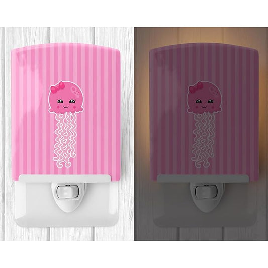 Caroline's Treasures BB8907CNL Nautical Pink Jellyfish Ceramic Night Light Compact, UL-Certified, Ideal for Bedroom, Bathroom, Nursery, Hallway, Kitchen, 6x4x3, Multicolor