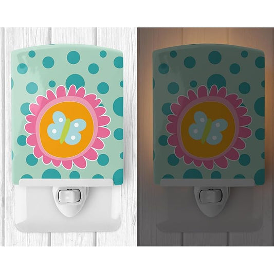 Caroline's Treasures BB9113CNL Butterfly in Polkadots Ceramic Night Light Compact, UL-Certified, Ideal for Bedroom, Bathroom, Nursery, Hallway, Kitchen, 6x4x3, Multicolor
