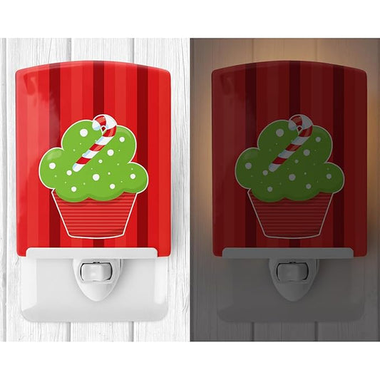 Caroline's Treasures BB6814CNL Christmas Cupcake Ceramic Night Light Compact, UL-Certified, Ideal for Bedroom, Bathroom, Nursery, Hallway, Kitchen, 6x4x3, Multicolor