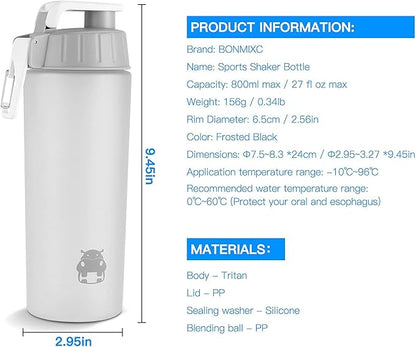 Tritan Copolyester Shaker Bottle for Protein Mixes BPA/BPS/BPF Free Protein Shaker Bottle 800ml Sports Bottle 28oz White