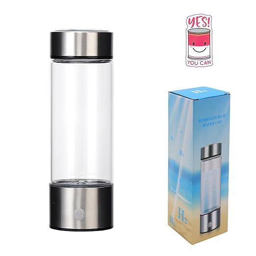 Hydrogen Water Bottle, Rechargeable Glass Water Bottle with 3Min Quick Electrolysis for Home, Office and Travel V46.586.05 AR-03-005 (Silver Creamy white)