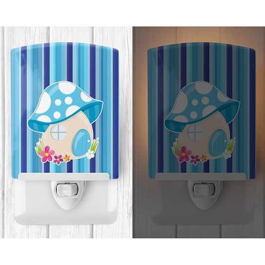Caroline's Treasures BB6911CNL Fairy House Blue Stripes Ceramic Night Light Compact, UL-Certified, Ideal for Bedroom, Bathroom, Nursery, Hallway, Kitchen, 6x4x3, Multicolor