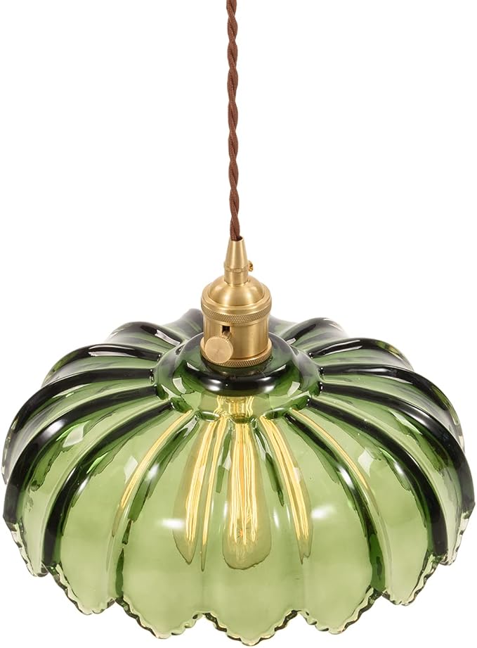 Vintage Pendant Light Fixtures - Glass Pendant Light Green Hanging Light Fixture Vintage Light Fixture - Small Green Pendant Lighting for Kitchen Island Entryway Dining Room Hallway, No Bulb