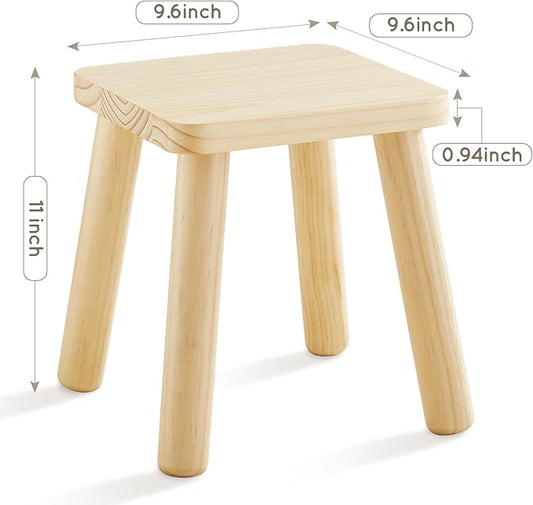 Beright Wooden Step Stool for Kids, Children's Stool fit with Sensory Table, Sturdy Sitting Stool with Assembled Four-Legged, for Children, Toddler, Square, 1 Pack