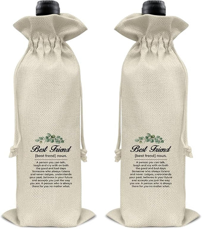 HOIJAUMAI Gift for Friends, Friendship Gifts for Women Men, Best Friend Wine Bag Best Friend Definition Wine Gift Bags
