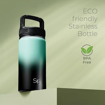 SipX™ Triple-Insulated Stainless Steel Water Bottle 18oz. With 3 Lids, BPA-Free Reusable Insulated Water Bottle Keeps Cold 24 Hours, Metal Water Bottle Made Of Sustainable Material For Hiking & Biking