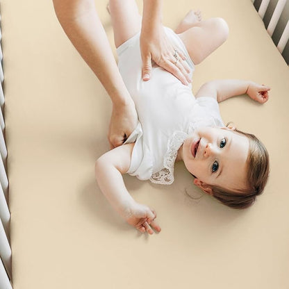 2-Pack Crib Sheets for Boys,Girls - Viscose Derived from Bamboo Fitted Crib Sheet, Organic Baby Crib Sheets, Crib Mattress Sheet,Toddler Bed Sheets,Baby Sheets for Crib Fitted Sheets(Khaki)
