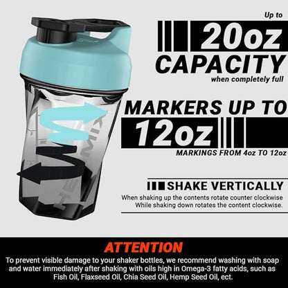 HELIMIX 1.5 Vortex Blender Shaker Bottle Holds Upto 20oz | No Blending Ball or Whisk | USA Made | Portable Pre Workout Whey Protein Drink Shaker Cup | Mixes Cocktails Smoothies Shakes | Top Rack Safe