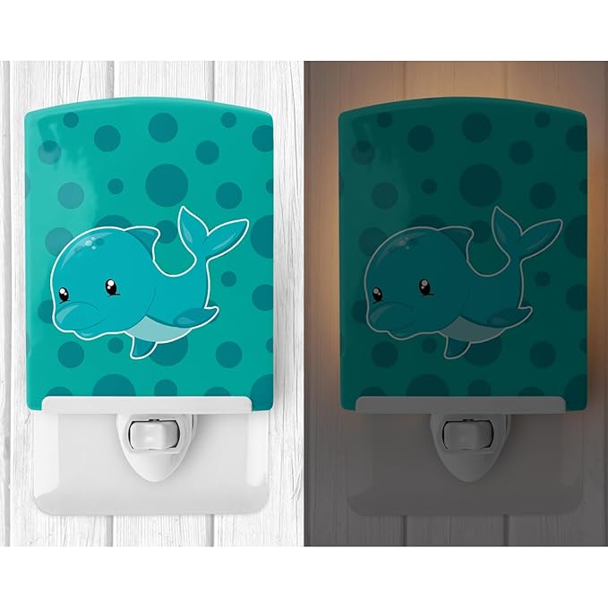 Caroline's Treasures BB8898CNL Nautical Dolphin Ceramic Night Light Compact, UL-Certified, Ideal for Bedroom, Bathroom, Nursery, Hallway, Kitchen, 6x4x3, Multicolor