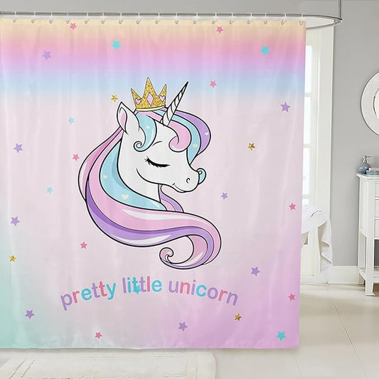 Feelyou Unicorn Bathroom Shower Curtain Set Cute Unicorn Bath Curtain for Kids Toddler Boys Girls Cartoon Unicorn Shower Curtain Girl Unicorn Kids Bathroom Accessories 72"x84"