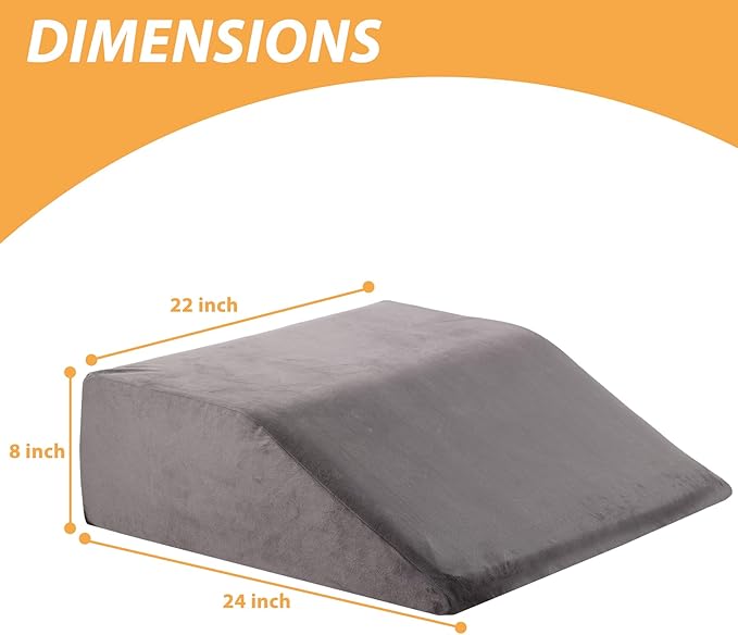 Leg Elevation Pillows, Leg Pillows for Sleeping, Cooling Gel Memory Foam Top, Wedge Pillow for Legs, Leg Wedges for Circulation, Swelling, After Surgery - Removable Cover (8 Inch, Grey)