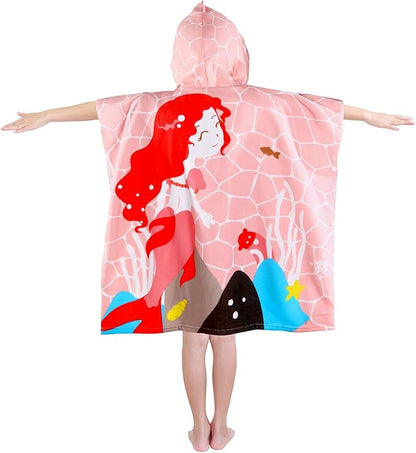 Kids Pink Mermaid Hooded Beach Towel Girls Cute Poncho Pool Towels with Hood 29*59" Soft Microfiber Swim Cover-ups for Kids Ages 3-10 Thick Absorbent Cotton Hooded Bath Towel Wrap Bathrobe