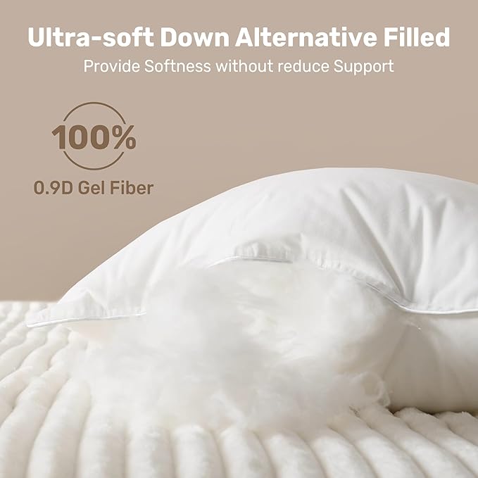 UNIKOME Hotel Collection Luxury Bed Pillows - 100% Cotton Queen Size Set of 2 Down Alternative Pillow Bedding Ultra Soft & Fluffy Pillow for Back, Stomach or Side Sleepers