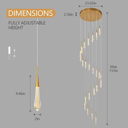 LMQNINE 24 Light Modern Crystal Chandelier Dimmable LED High Ceiling Chandelier Crystal Bubble Gold Pendant Lights Living Room Lobby 120W Staircase Chandeliers