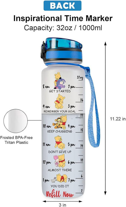 Winnie Pooh 32 Oz Water Track Bottle, Stop Slacking Drink Your Water Water Bottle With Time Marker, Pooh Bear Motivational Insulated Water Bottle, Gifts For Family Friend
