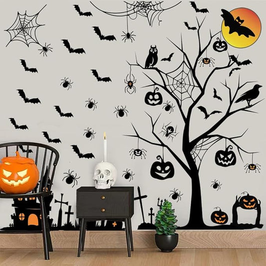Halloween Wall Decals Tall Halloween Home Wall Decal Bats Home Decor Removable DIY Wall Art for Halloween Window Decals Party Supplies.