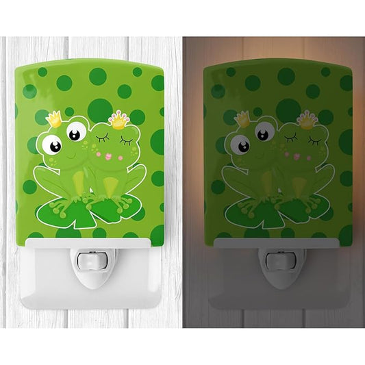Caroline's Treasures BB8988CNL Frog Prince and Princess Ceramic Night Light Compact, UL-Certified, Ideal for Bedroom, Bathroom, Nursery, Hallway, Kitchen, 6x4x3, Multicolor