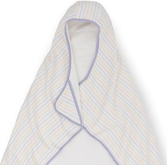 Little Unicorn Cotton Muslin & Terry Hooded Towel, Larger Size 1-6 Years (Unicorn Stripe)