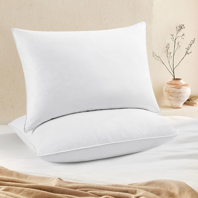 puredown® Feather Pillows with 100% Cotton Cover, Set of 2 Bed Pillows for Sleeping, King Size(20 x 36)