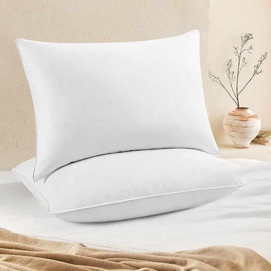 puredown® Feather Pillows with 100% Cotton Cover, Set of 2 Bed Pillows for Sleeping, King Size(20 x 36)